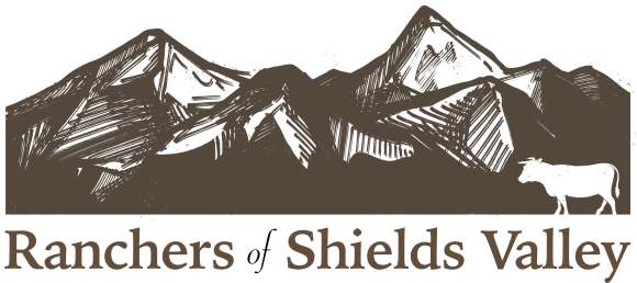 Logo of Ranchers of Shields Valley featuring stylized mountains and a cow, representing the agricultural heritage and ranching culture of the region.